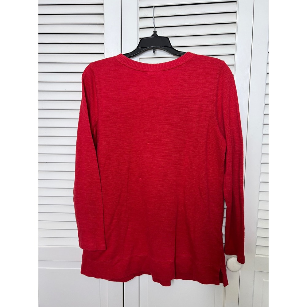 J Jill Red Tunic S Crew Neck Patch Pockets Side Slits Cozy Holiday Knit - Picture 6 of 8